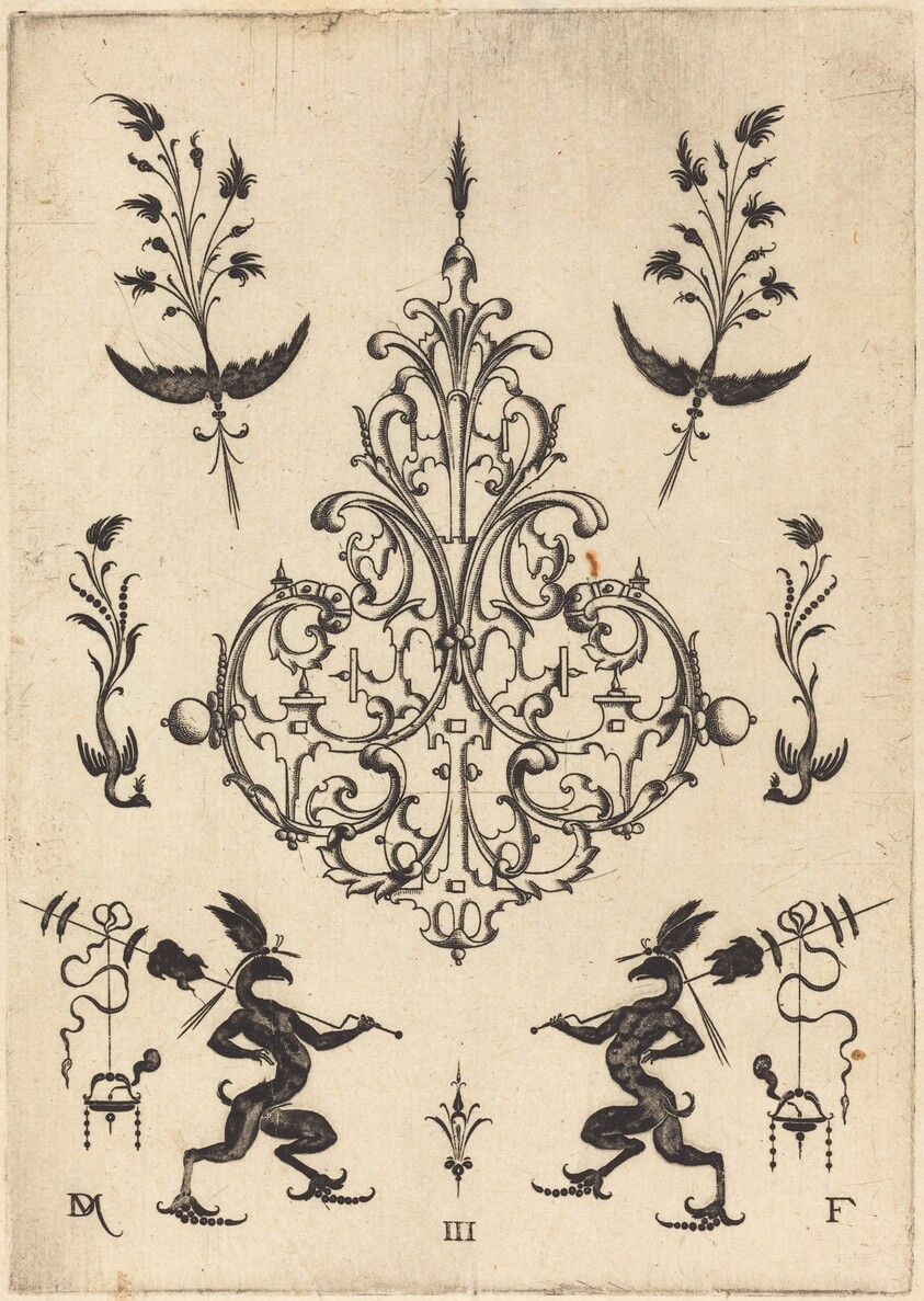 Brooch with Sprigs at Top and Griffins with Trophies at Bottom