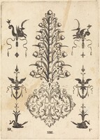 Hyacinth-Shaped Brooch with Winged Animals  at Top and Crouching Swans at Bottom, Daniel Mignot, 1596