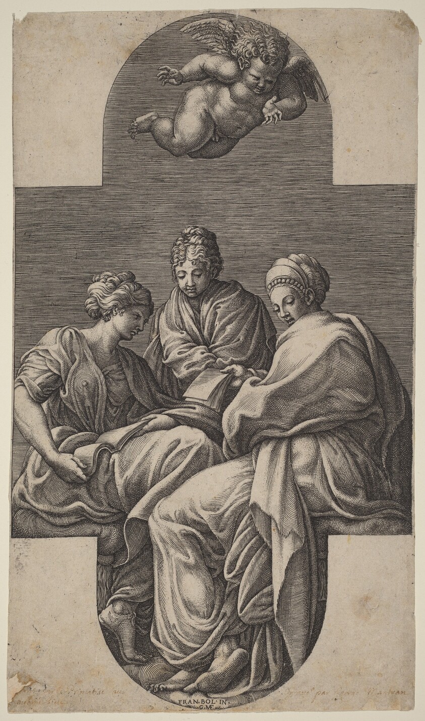 Three Muses and a Gesturing Putto