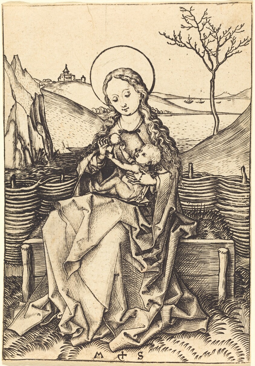 Virgin and Child on a Grassy Bench