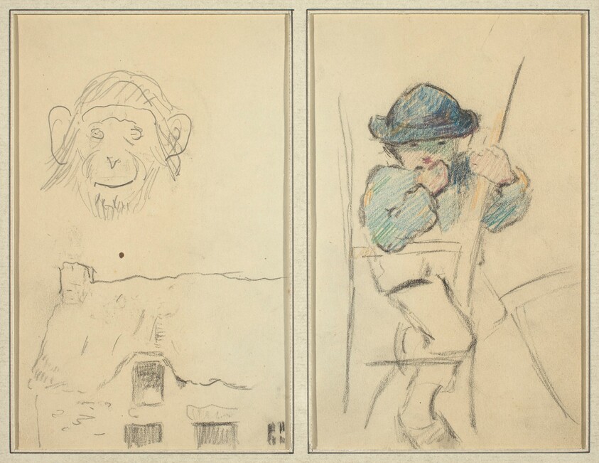 Monkey and Cottage; Little Breton Boy [recto]