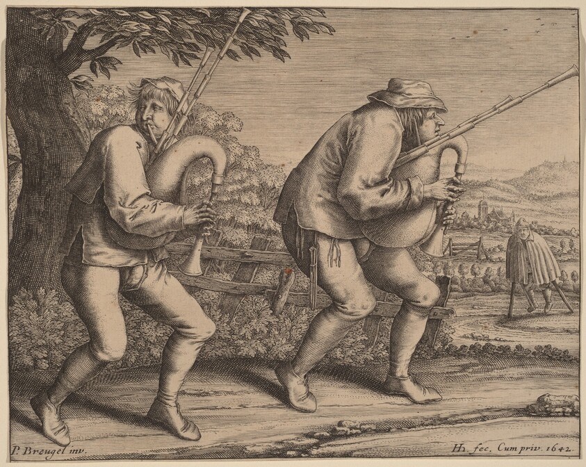 Two Bagpipe Players