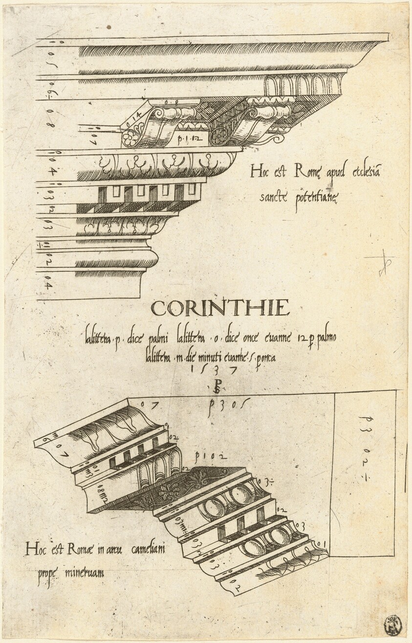 Entablatures from Santa Pudenziana and the Arch of Camigliano, Rome