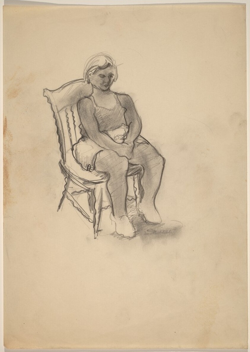 Woman Seated in a Chair, Hands Clasped in Lap