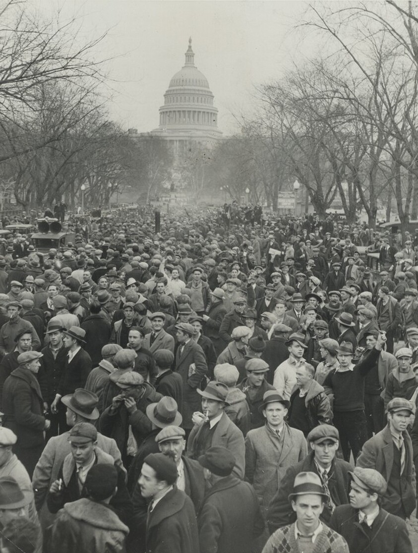 Title from caption on object: “Father Cox’s 10,000 Jobless as They Massed in Front of the Capitol...”