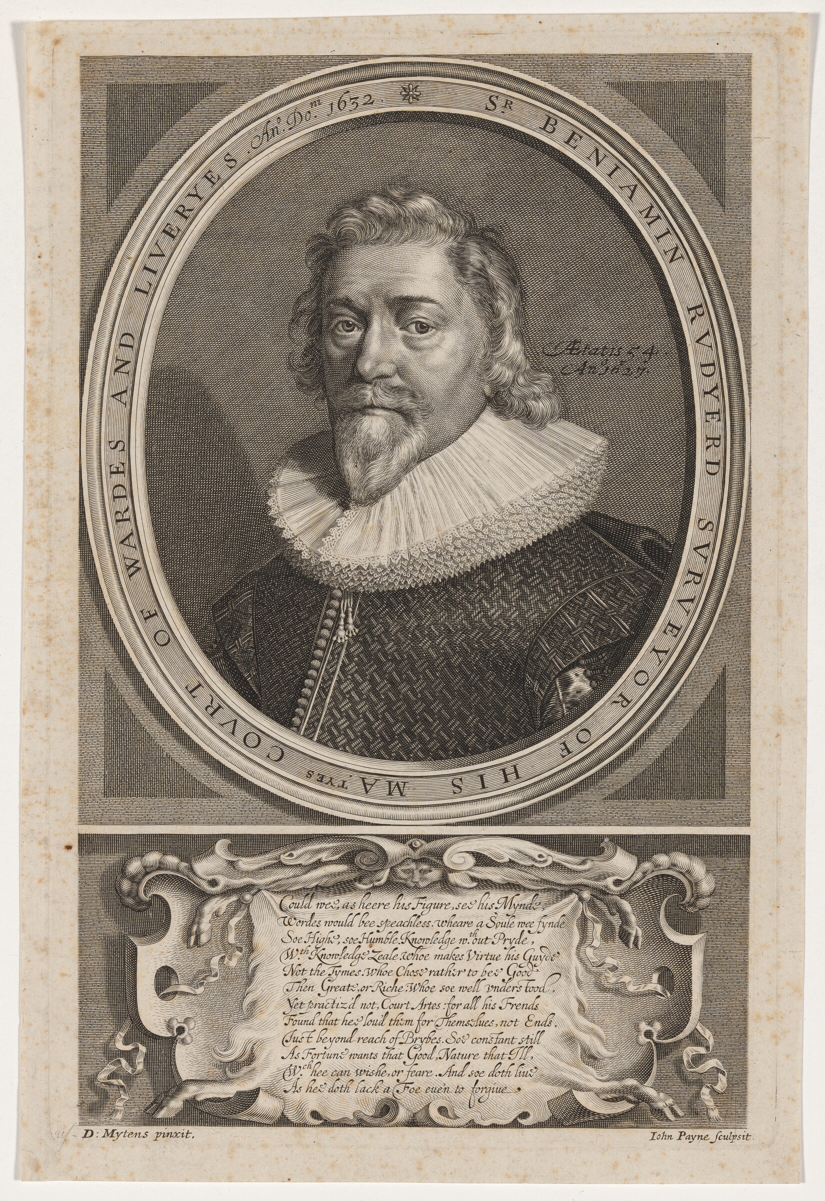 Sir Benjamin Rudyerd, Court of Wardes and Liveryes, John Payne, after Daniel Mytens the Elder, 1632