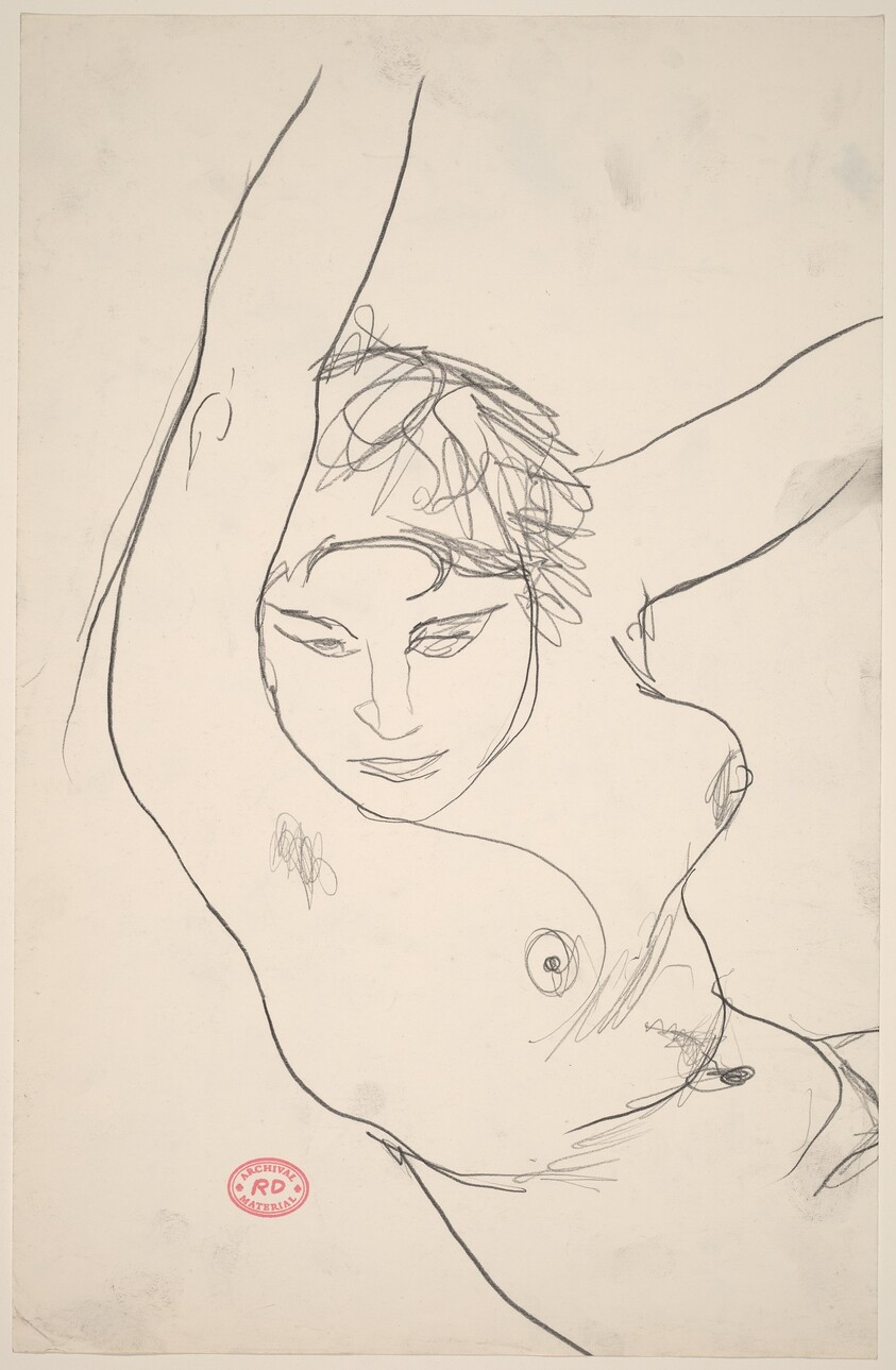 Untitled [head and torso of female nude with arms raised]