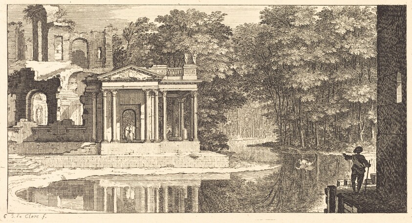 Landscape with Temple Ruins and Pond