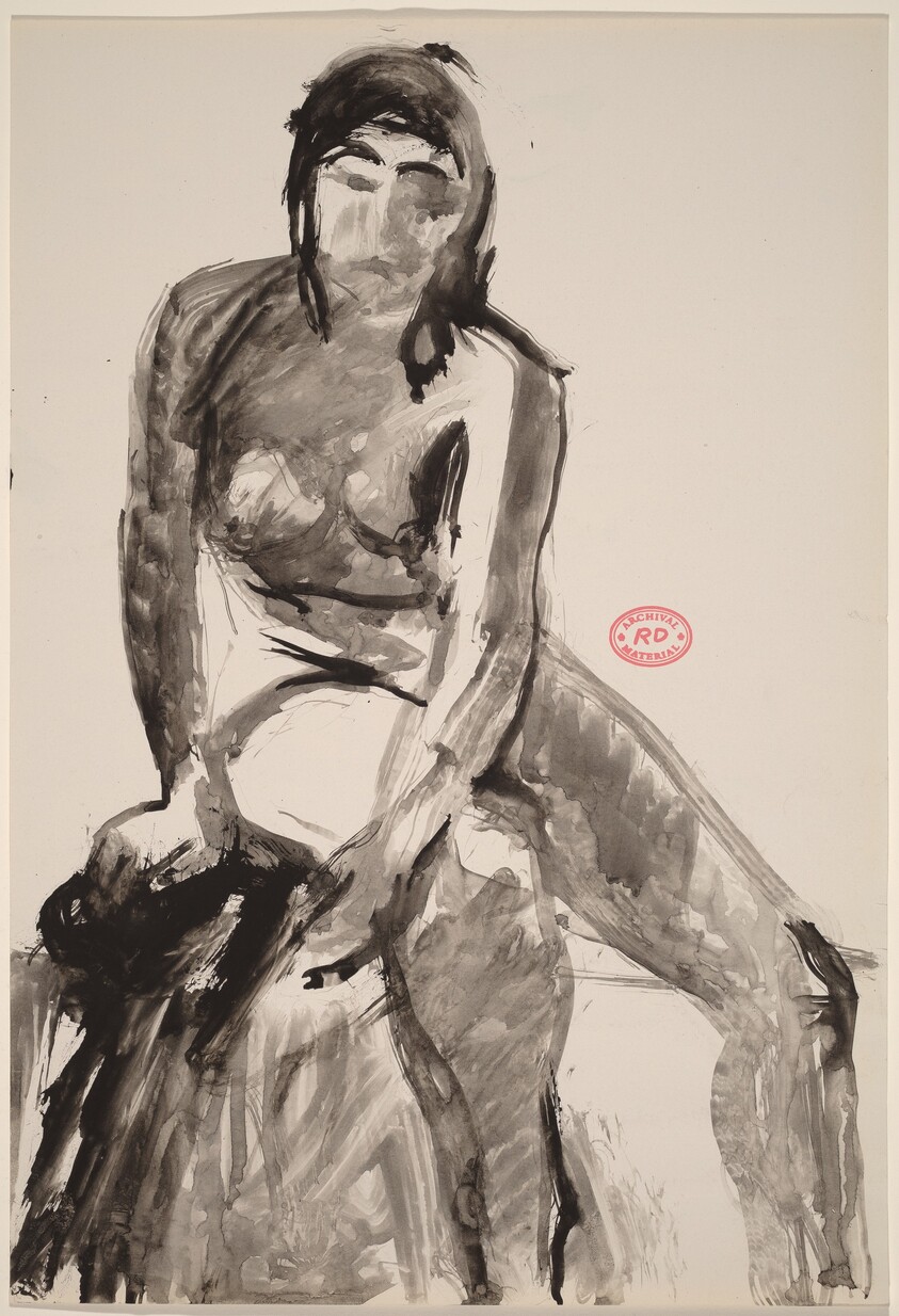 Untitled [seated female nude turned and leaning toward viewer]