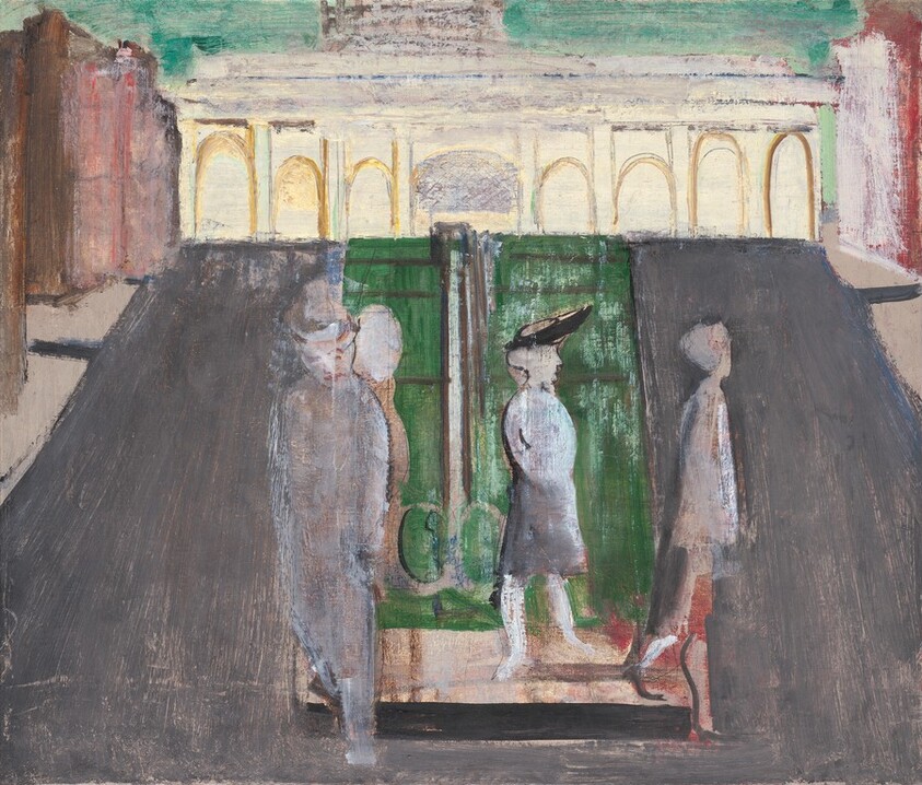 Untitled (four figures in a plaza)