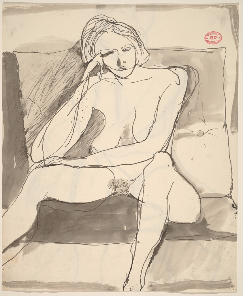 Untitled [seated female nude before a large cushion] [recto]