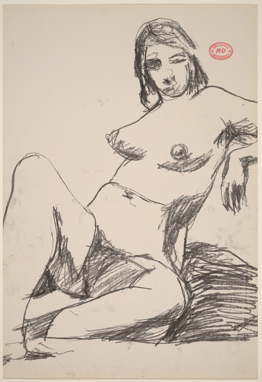 Untitled [seated female nude leaning on a support]