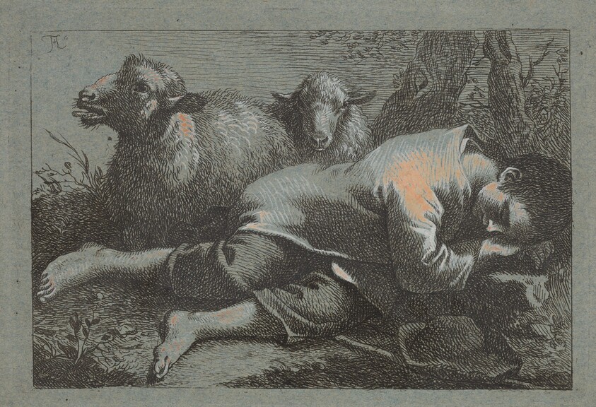 Peasant Boy Asleep near Two Sheep