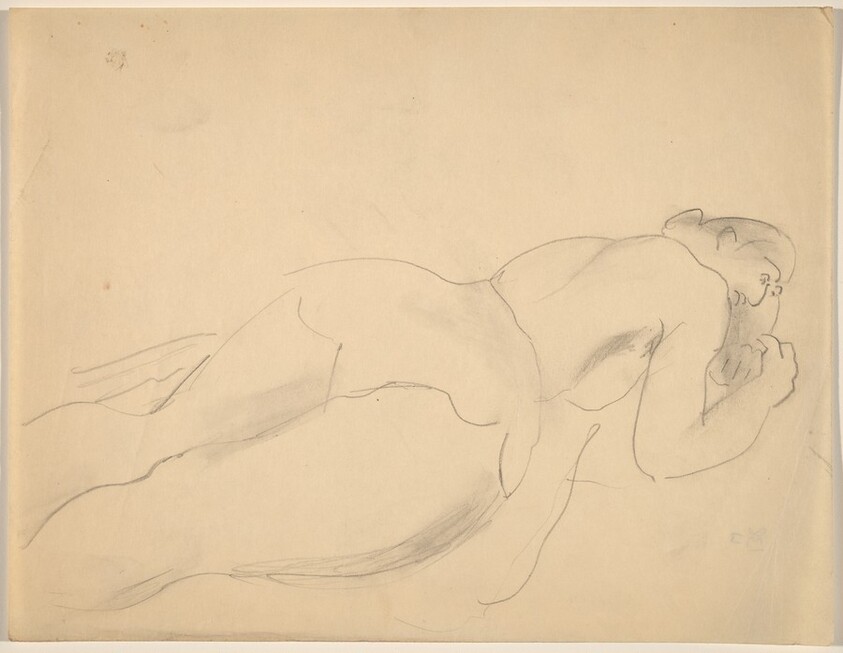 Large Woman Lying on Stomach, Head Resting on Left Arm