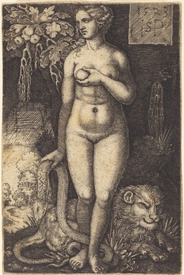 “Eve Standing”. This print depicts a nude woman standing upright.