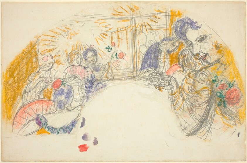 Design for a Fan: the Engagement Party of Yvonne Lerolle (recto)