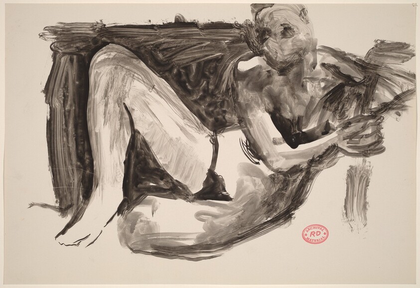 Untitled [seated female nude leaning on a support]