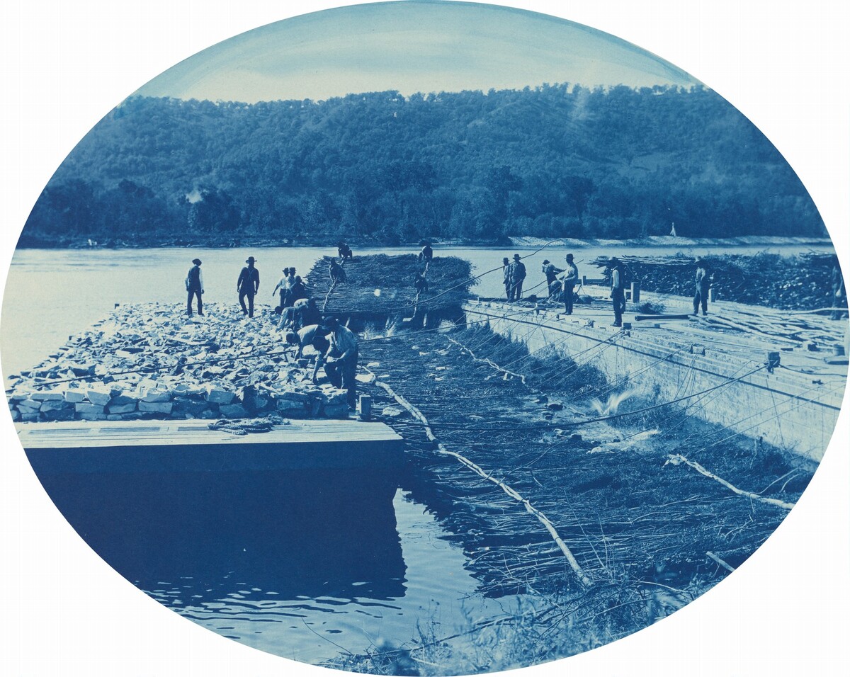 Construction of Rock and Brush Dam, L[ow]. W[ater]. 1891