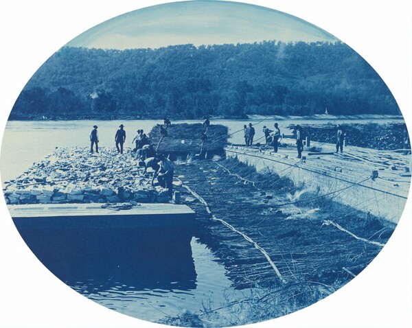 Construction of Rock and Brush Dam, L[ow]. W[ater]. 1891