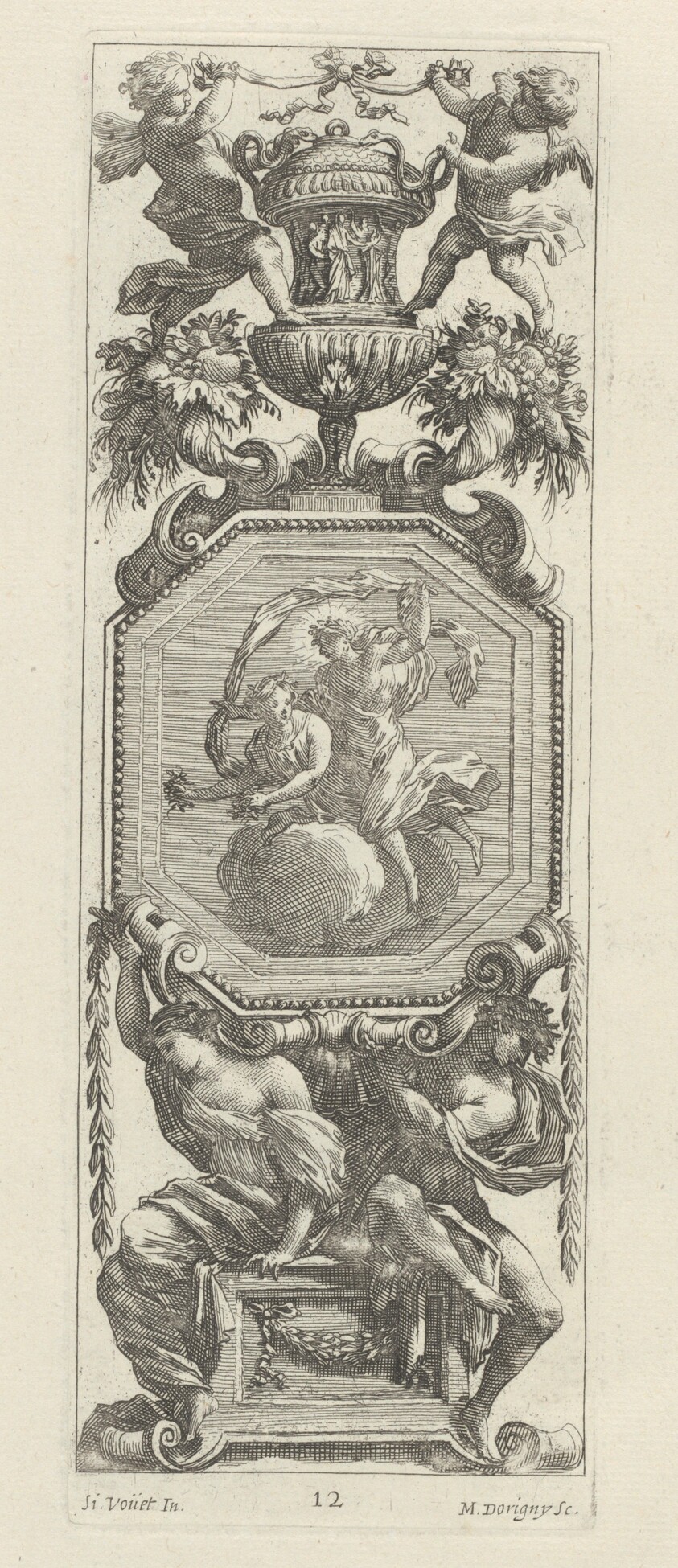 Ornamental Panel Surmounted by Two Putti and a Vase