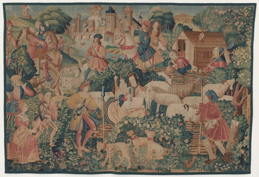 Hunting and Pastoral Scenes, with a shepherdess shearing