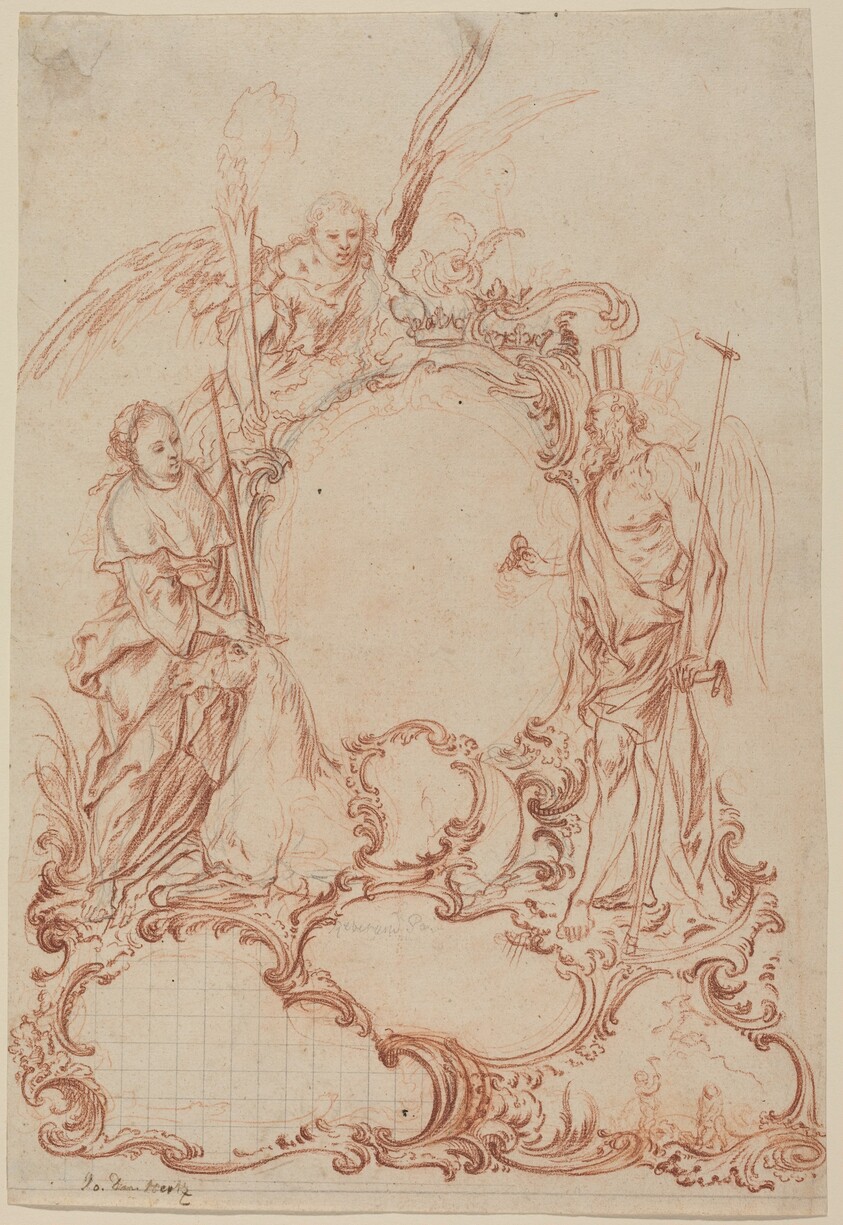 Rococo Cartouche with Allegorical Figures