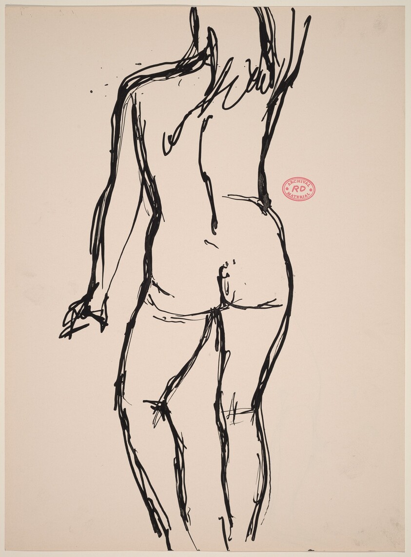 Untitled [back view of standing female nude with right arm raised]