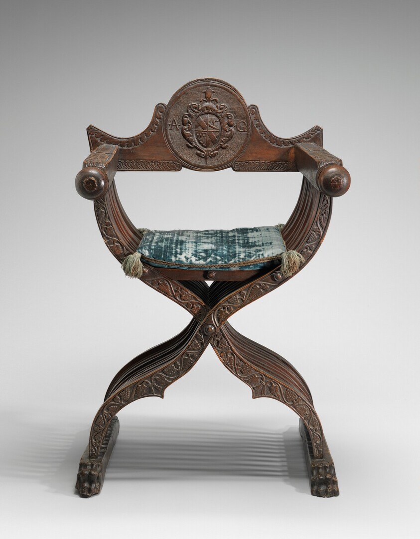 Walnut Savonarola Chair with Letters A.G.
