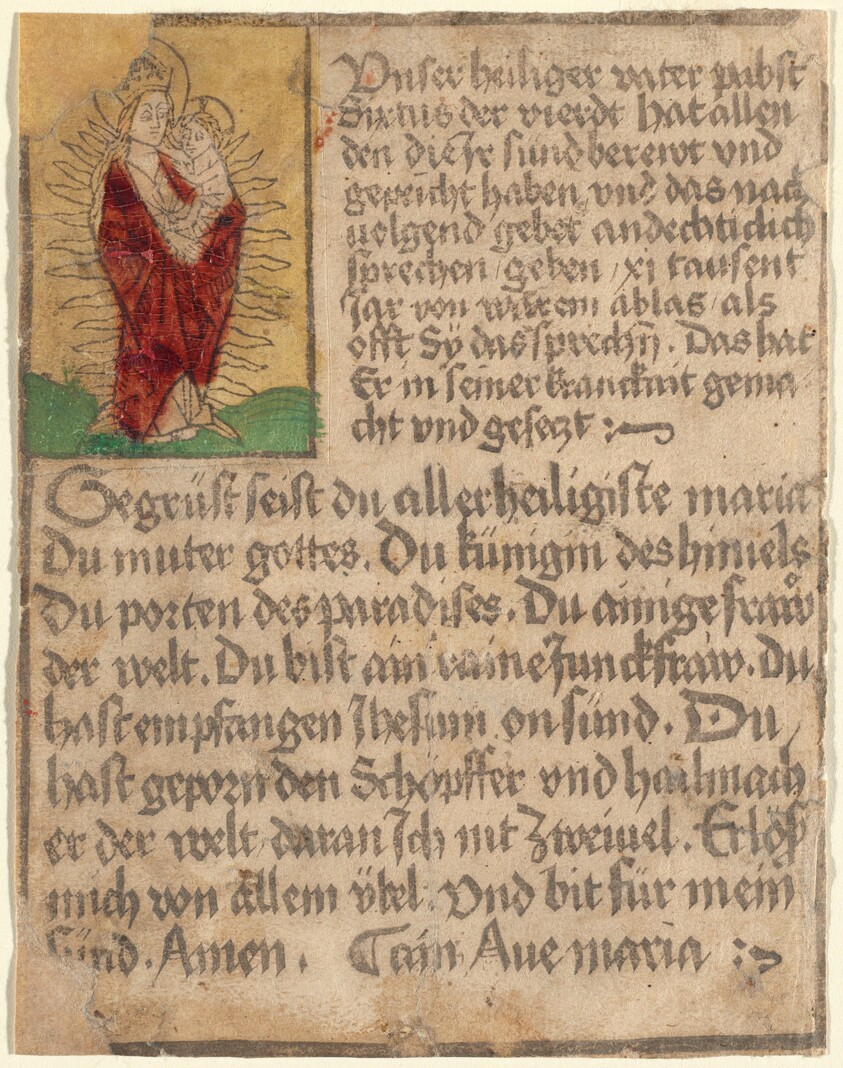 Madonna and Child in a Glory with an Indulgence and a Prayer