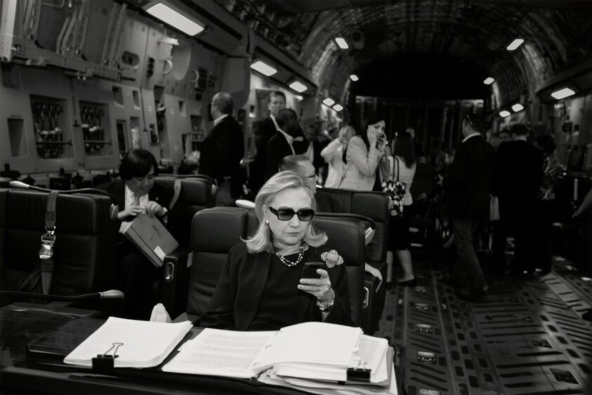 Secretary of State Hillary Clinton Checks Messages on Her BlackBerry upon Her Departure from Malta to Tripoli, Libya