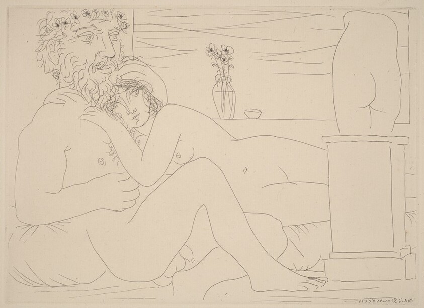 Sculptor Reclining with His Model before a Small Torso (Sculpteur au repos avec son modèle, anémones et Petit Torse)