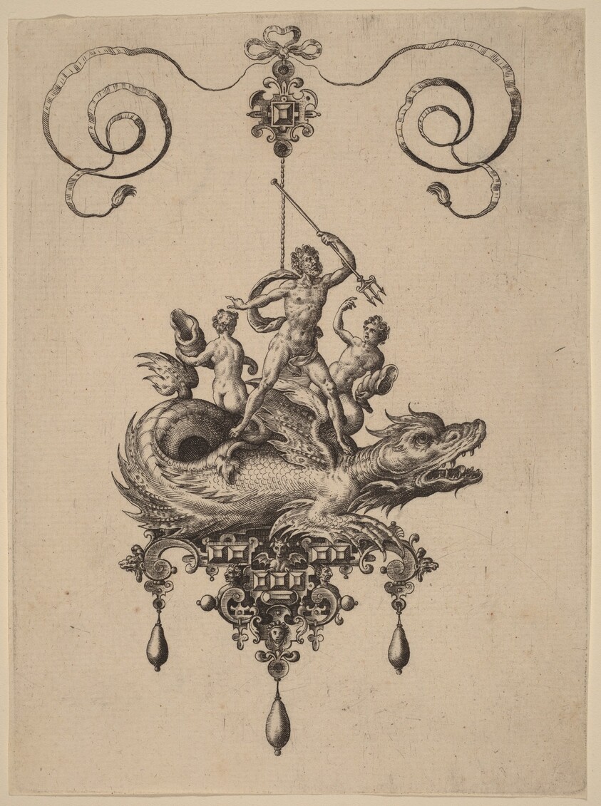 Design for a Pendant with a Sea-Monster Carrying Neptune Flanked by Two Figures