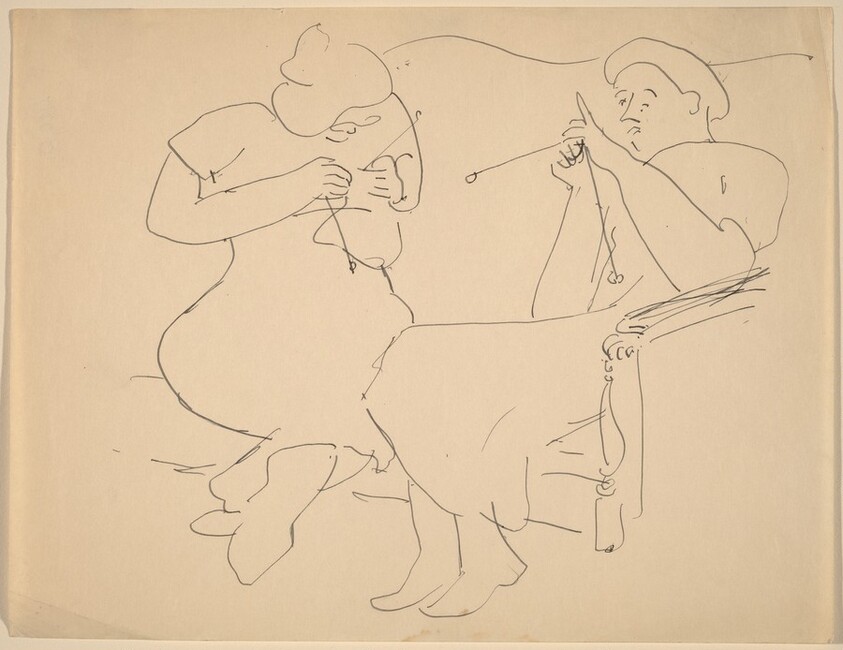 Two Women on Sofa, Knitting