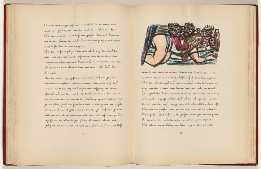 Johannes, Offenbarung, Kapitel 17, Verse 1 und 2 (John, Revelation, Chapter 17, Verses 1 and 2) (in-text plate, page 55) from Apokalypse (Apocalypse)