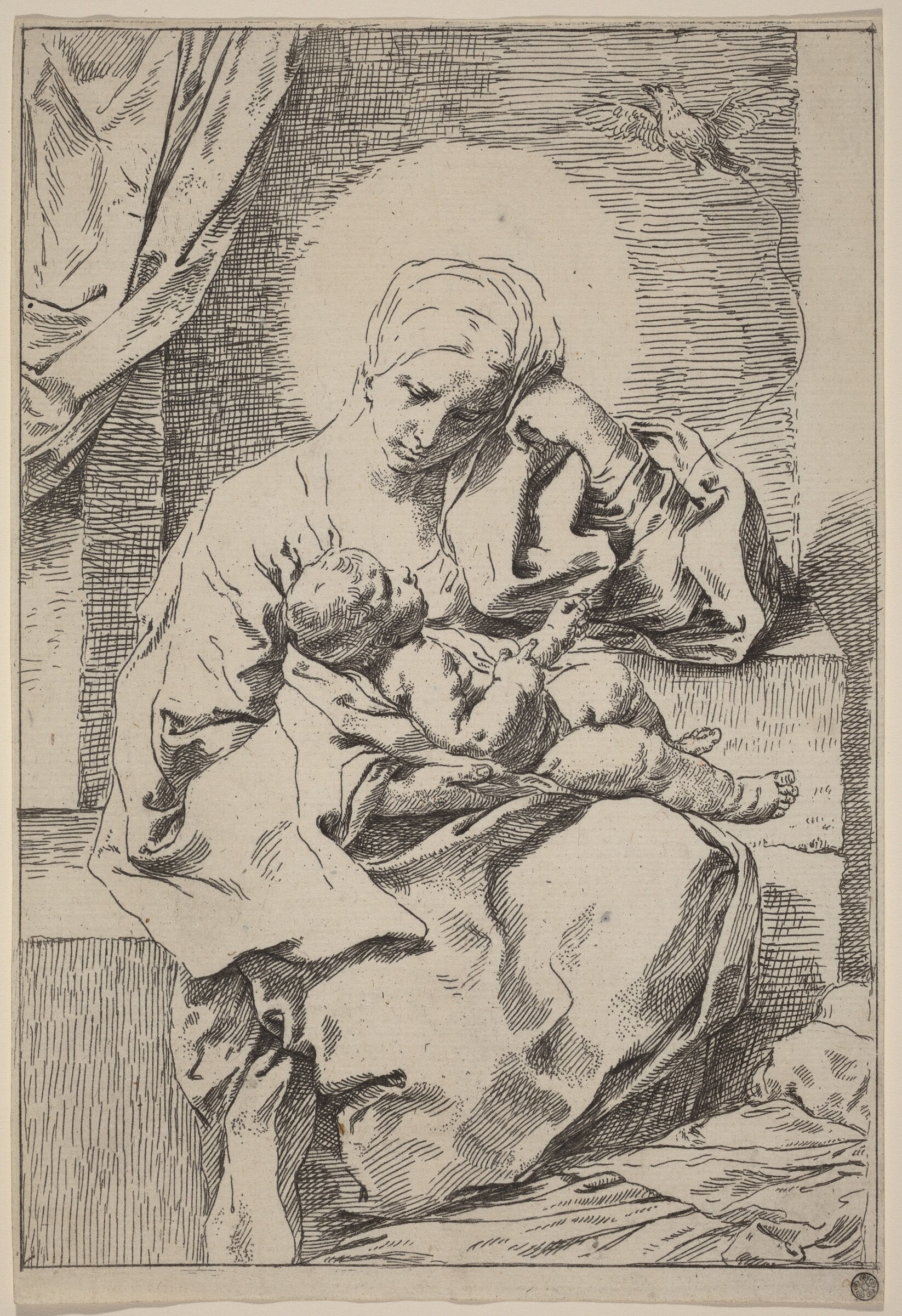 The Virgin and Child with a Bird, Simone Cantarini