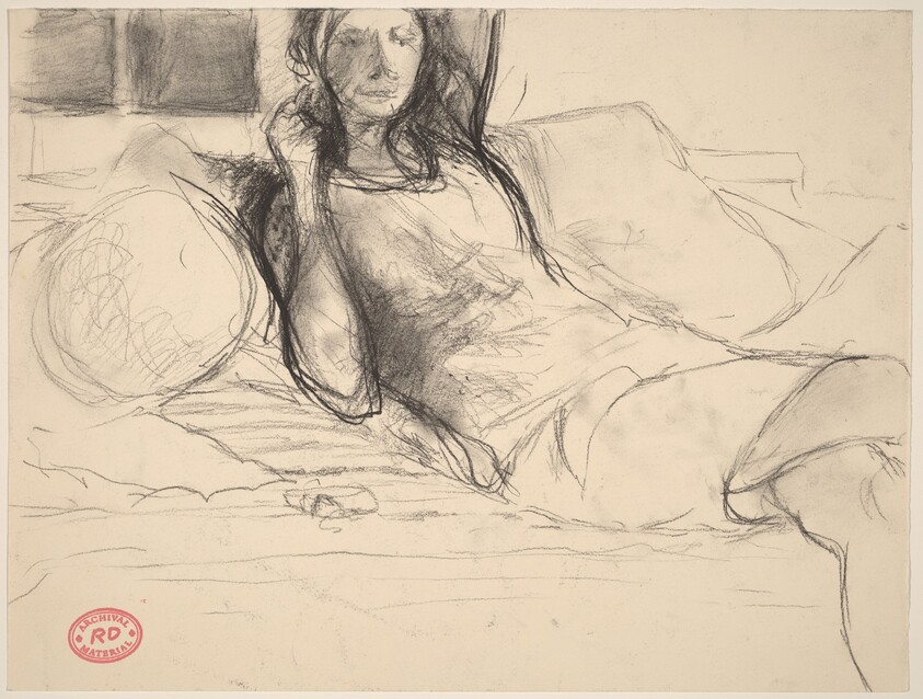 Untitled [woman leaning back on sofa]