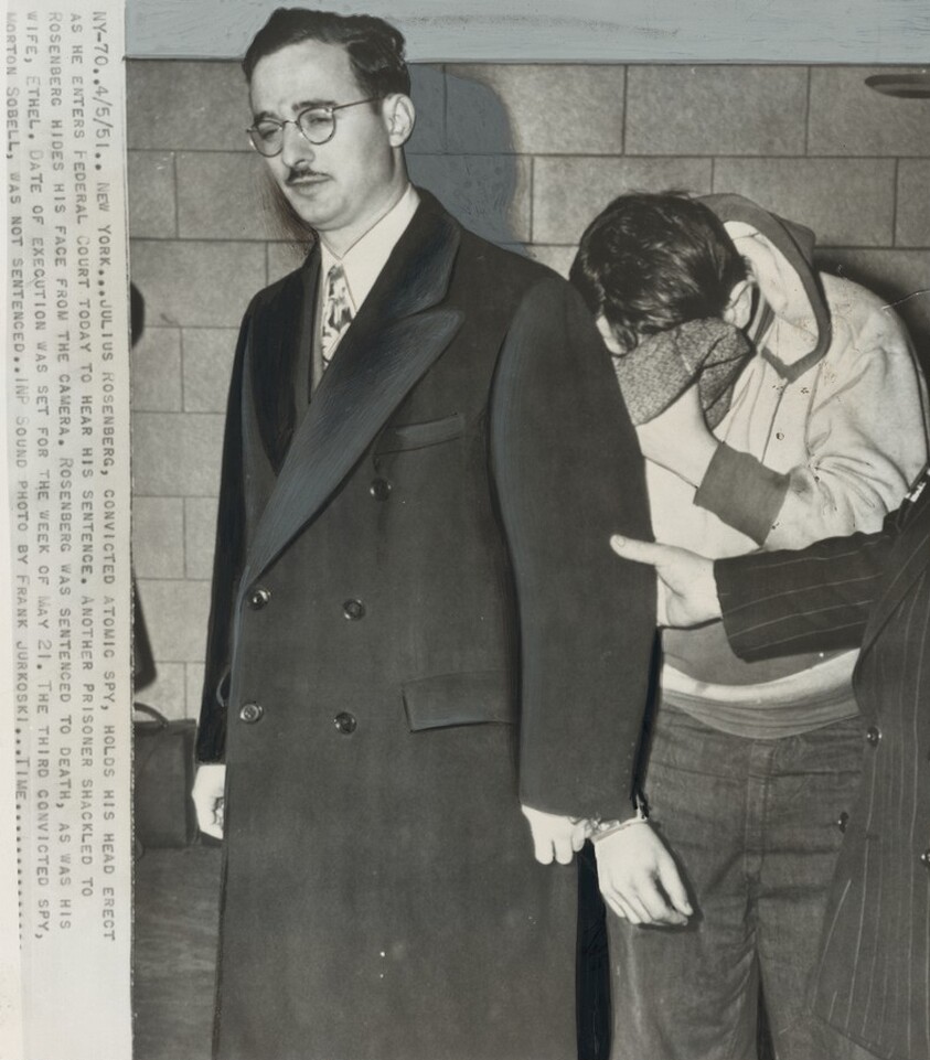 Title from caption on object: “Julius Rosenberg, Convicted Atom Spy, Holds His Head Erect...”