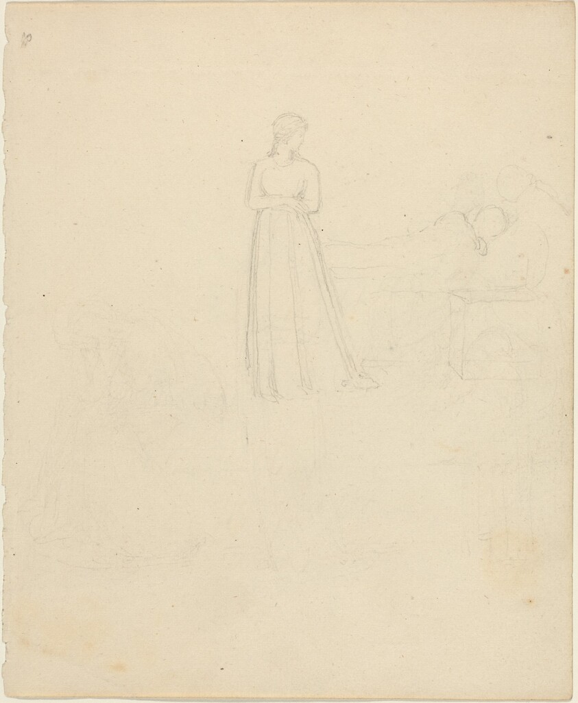 Standing Female Figure Looking at Reclining and Seated Figures