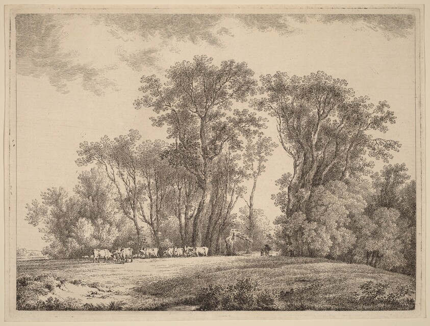 A Meadow with Cattle at the Edge of a Wood