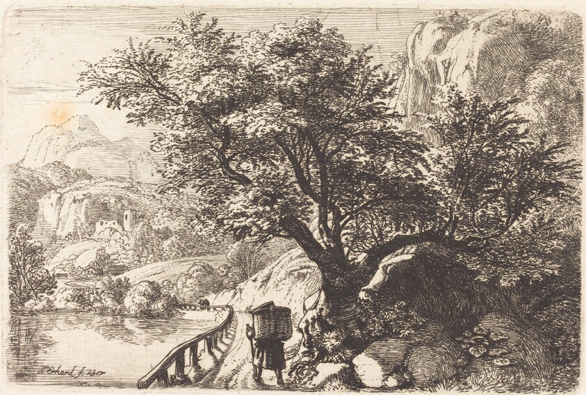 Peasant Walking along a River
