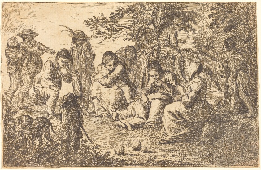 Children with Donkey and Dog in a Clearing