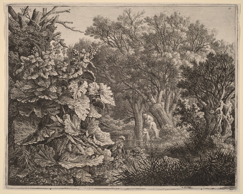 Landscape with Large Leaves and Three Satyrs