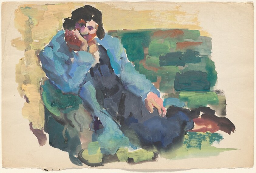 Untitled (reclining woman on green sofa)