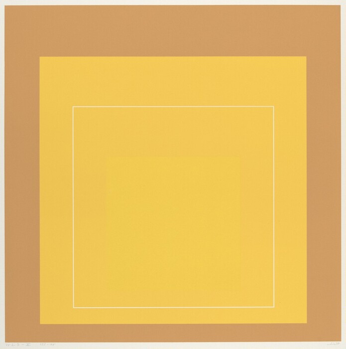 The image shows a series of nested rectangles, varying in color from warm brown to vibrant yellow, creating a pattern of layered frames.