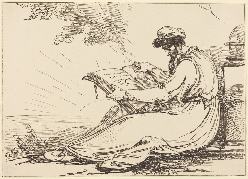 Oriental with Beard, Reading a Book