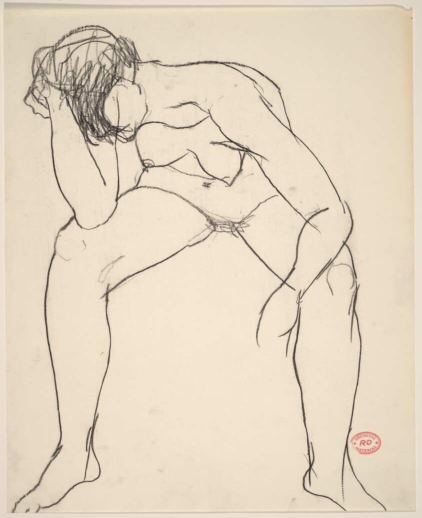 Untitled [seated female nude slumping with head in hand]