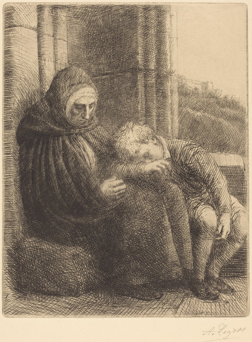 Woman Seated against a Wall, Child with His Head in Her Lap (Femme assise, muraille au fond, enfant la tete dans son giron