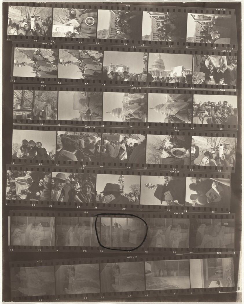 Angels in appliance store window--Kennedy inauguration 3