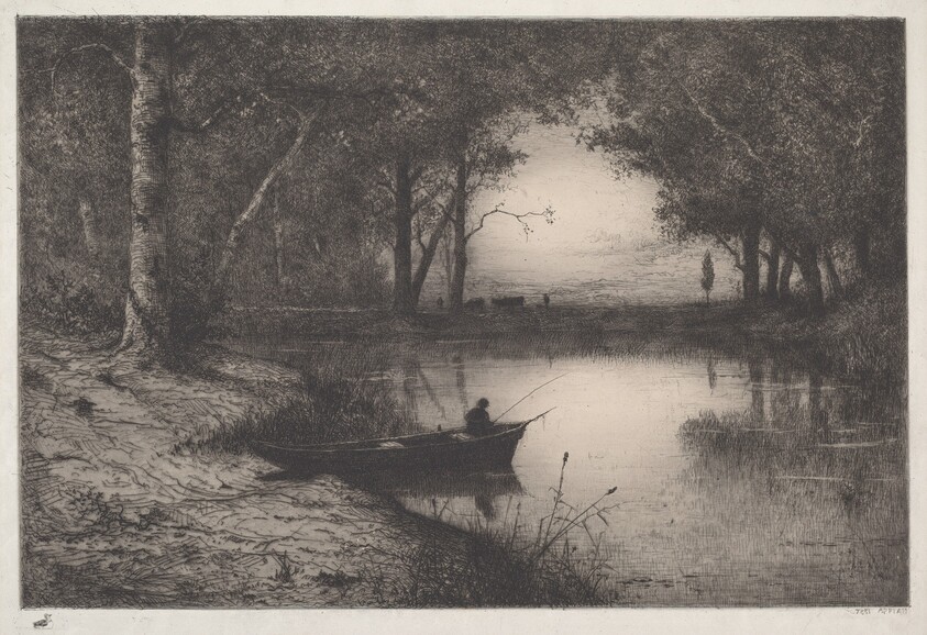 Pêcheur en Canot, au bord d'une Rivière (Fisherman in a Boat)