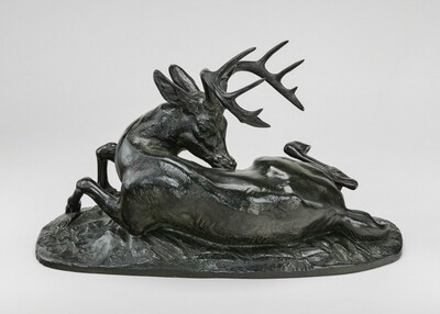 Virginia Deer Reclining, Antoine-Louis Barye, model 1837, cast by 1873